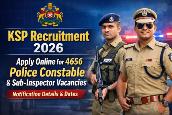KSP Recruitment 2026 notification thumbnail showing 4656 Police Constable and Sub-Inspector vacancies with apply online details and important dates