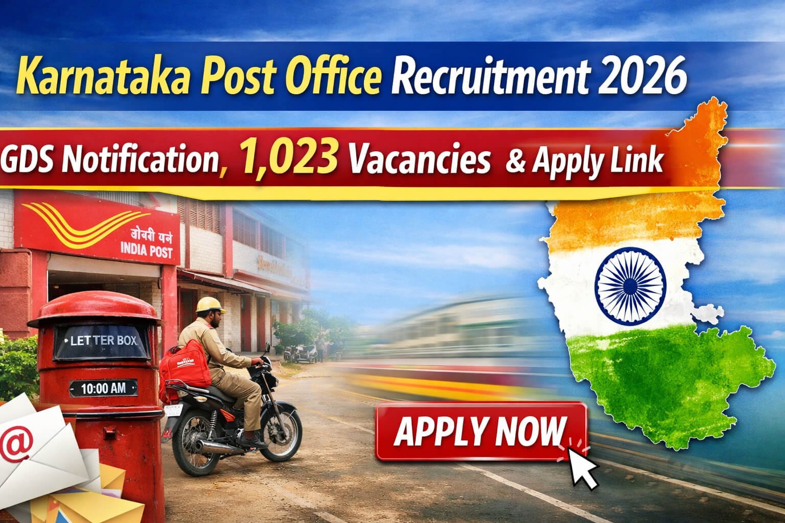 Karnataka Post Office Recruitment 2026 GDS notification showing 1023 vacancies and apply online link