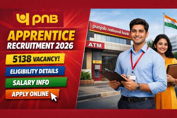 PNB Apprentice Recruitment 2026 thumbnail showing 5138 vacancies with eligibility, salary, and apply online details