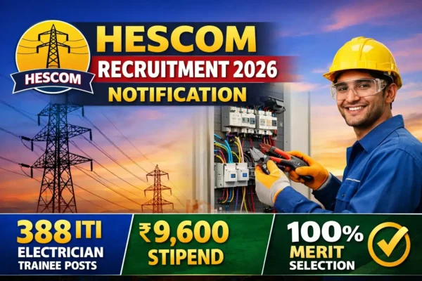 HESCOM Recruitment 2026 Notification for 388 ITI Electrician Trainee Posts with ₹9,600 stipend and 100 percent merit-based selection