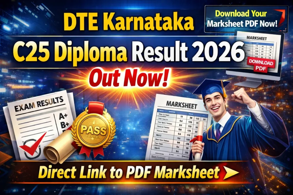 DTE Karnataka C25 Diploma Result 2026 out now thumbnail with direct link to download PDF marksheet online