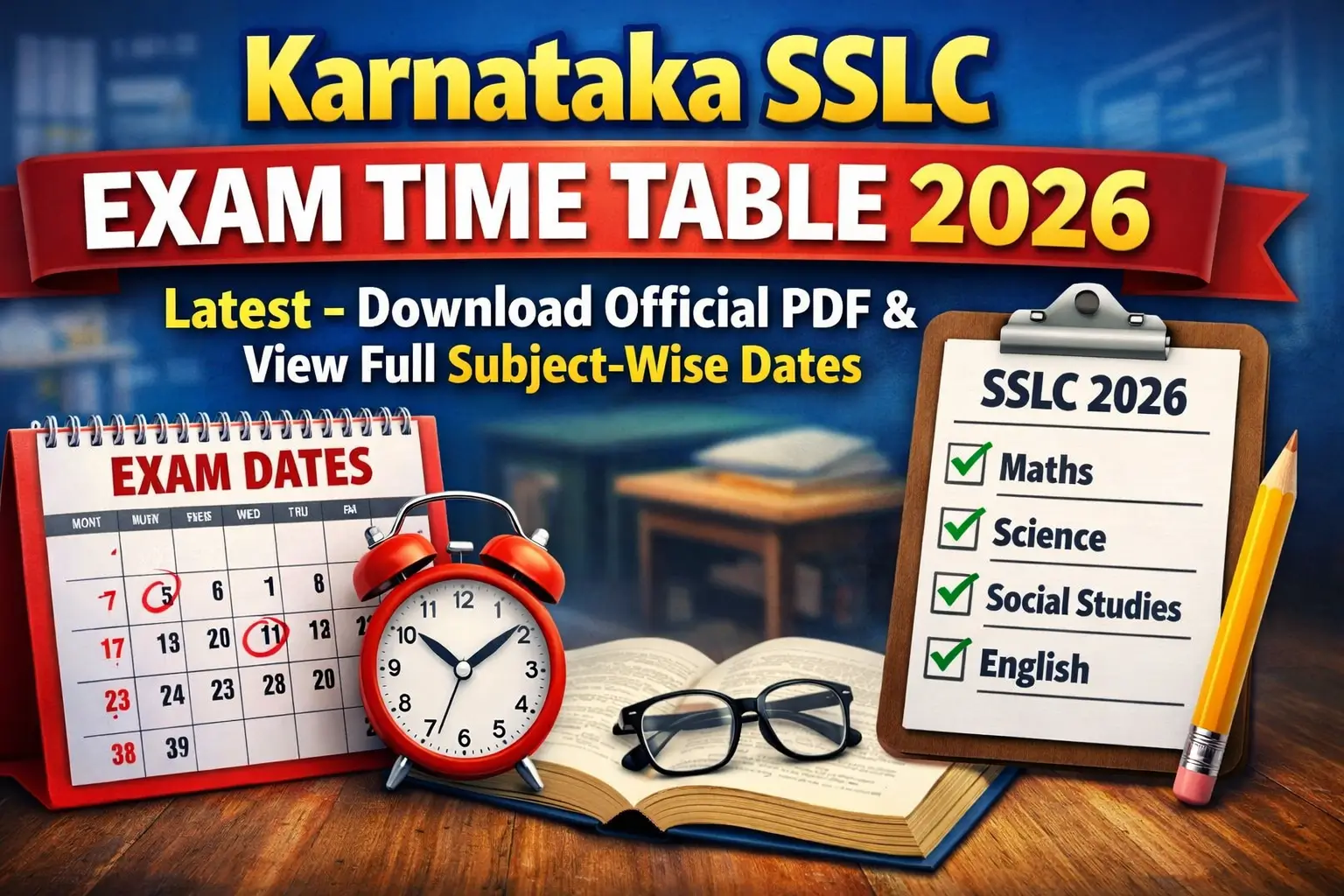 Karnataka SSLC Exam Time Table 2026 latest official schedule with subject-wise exam dates and PDF download