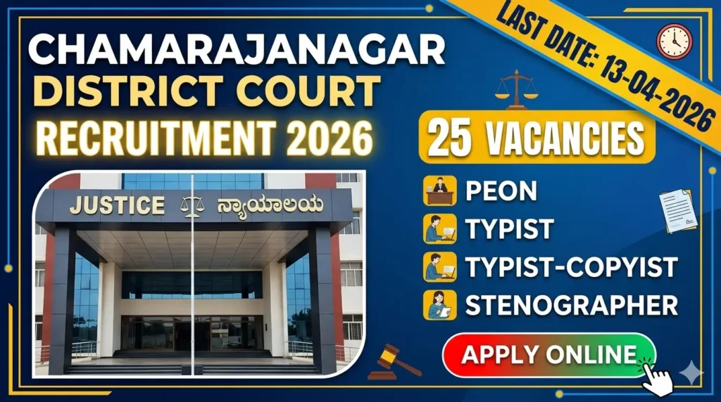 Chamarajanagar District Court Recruitment 2026 notification for 25 vacancies including Peon, Typist, Typist Copyist and Stenographer posts in Karnataka Judiciary