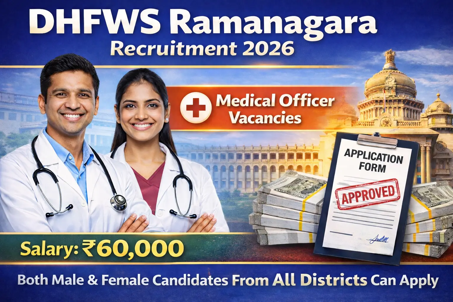 DHFWS Ramanagara Recruitment 2026 – 2 Medical Officer Vacancies, Salary ₹60,000, open to all districts and eligible for both males and females