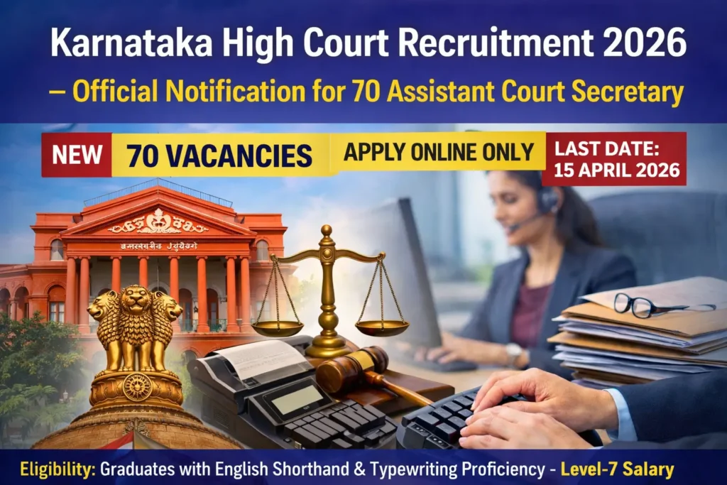 Karnataka High Court Recruitment 2026 official notification for 70 Assistant Court Secretary posts apply online