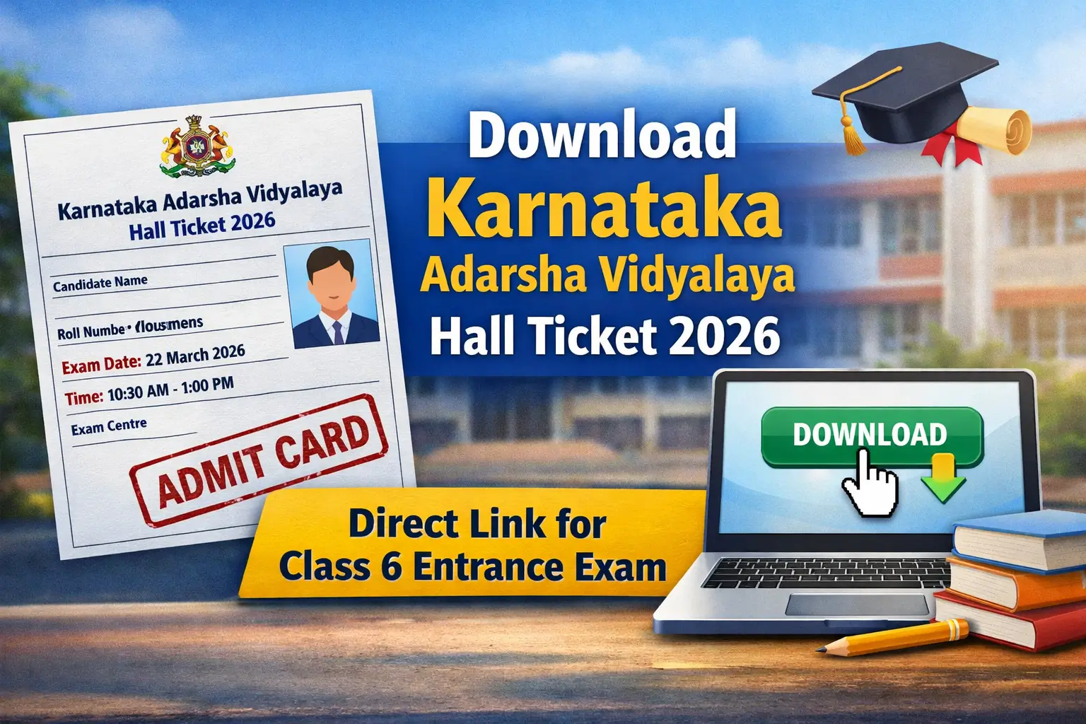 Karnataka Adarsha Vidyalaya Hall Ticket 2026 Download Direct Link for Class 6 Entrance Exam