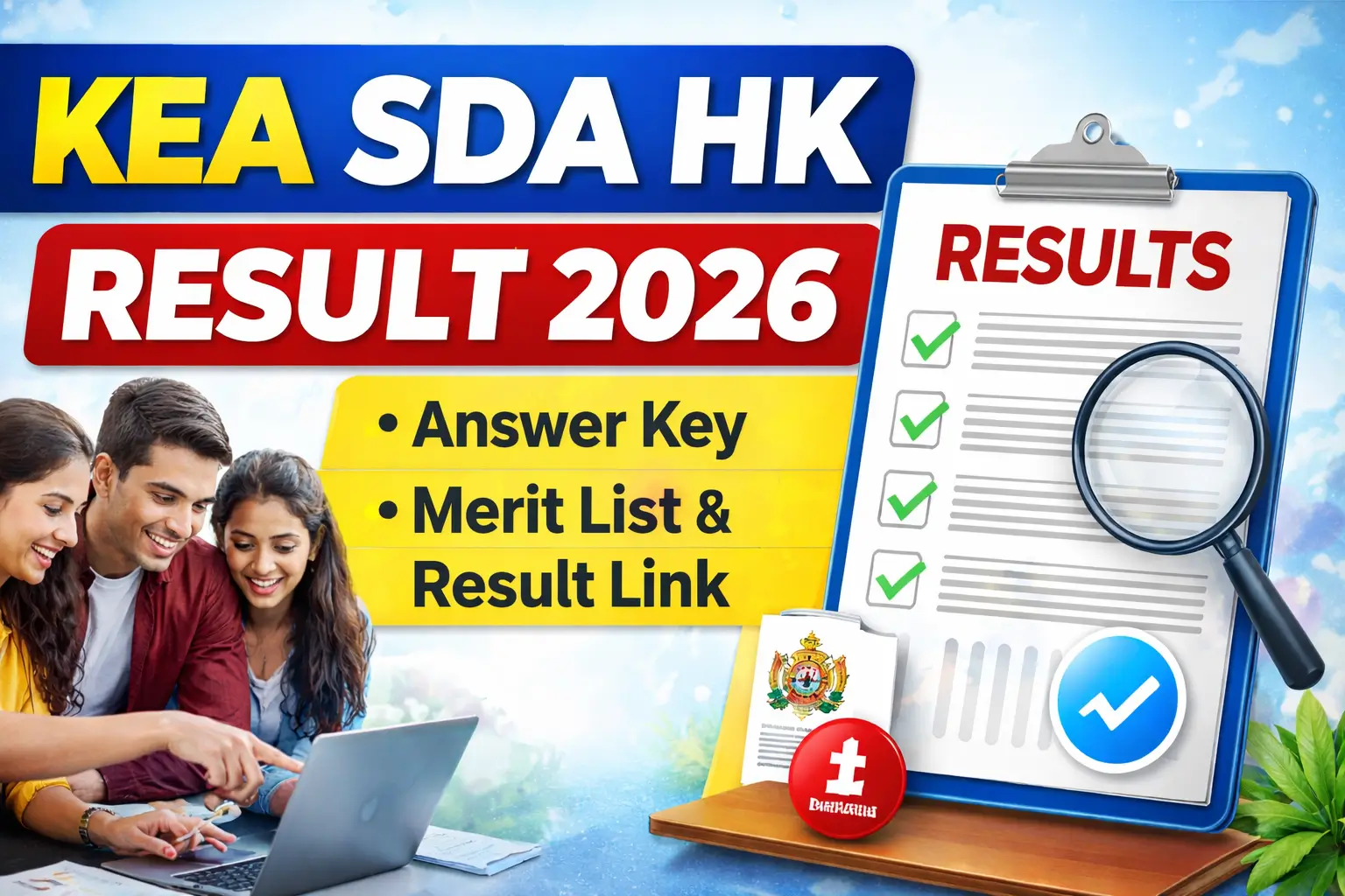 KEA SDA HK Result 2026 answer key merit list result link Karnataka Examinations Authority SDA HK exam result 2026
