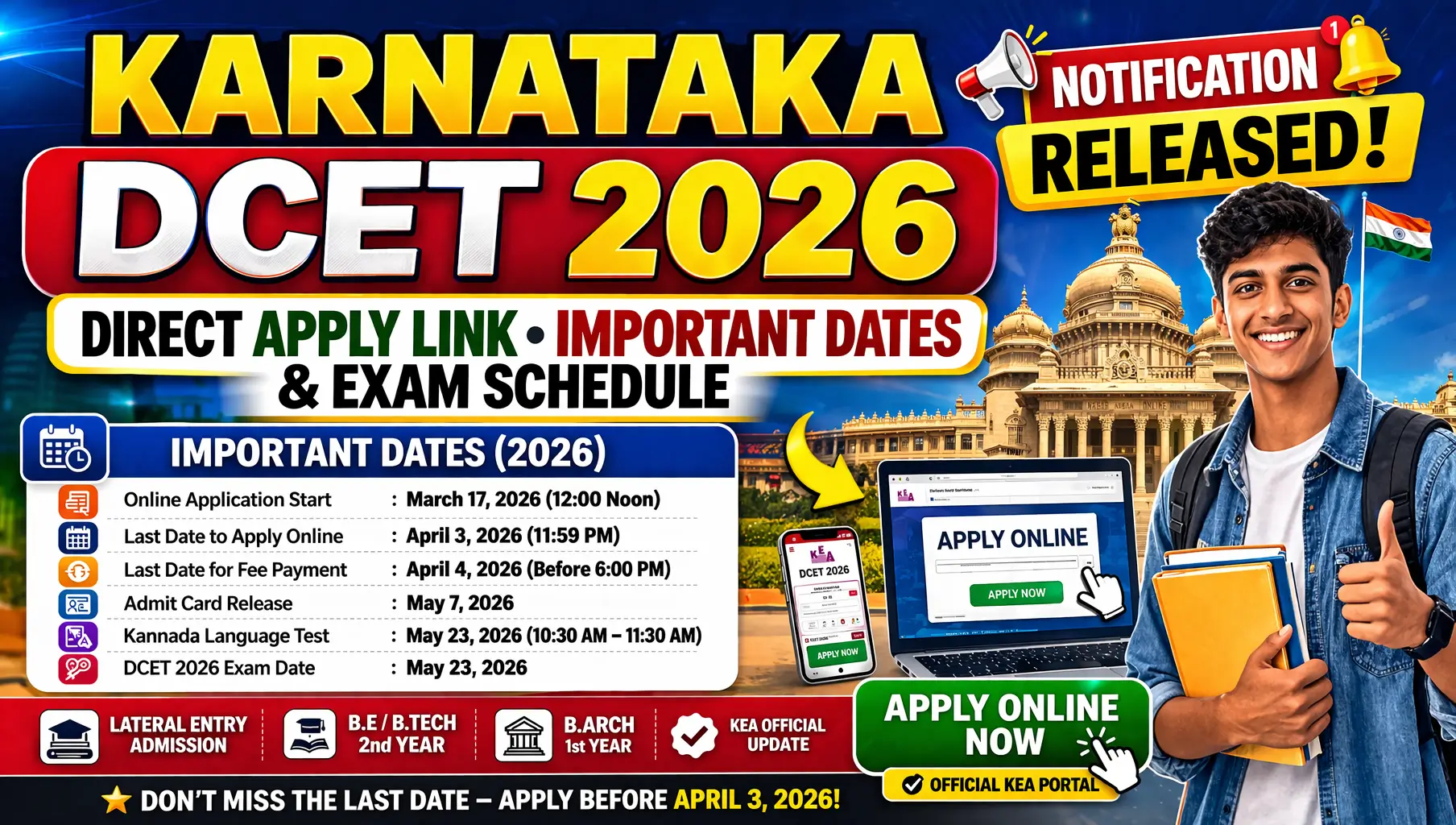 Karnataka DCET 2026 Notification Released Apply Online Link Important Dates Exam Schedule KEA