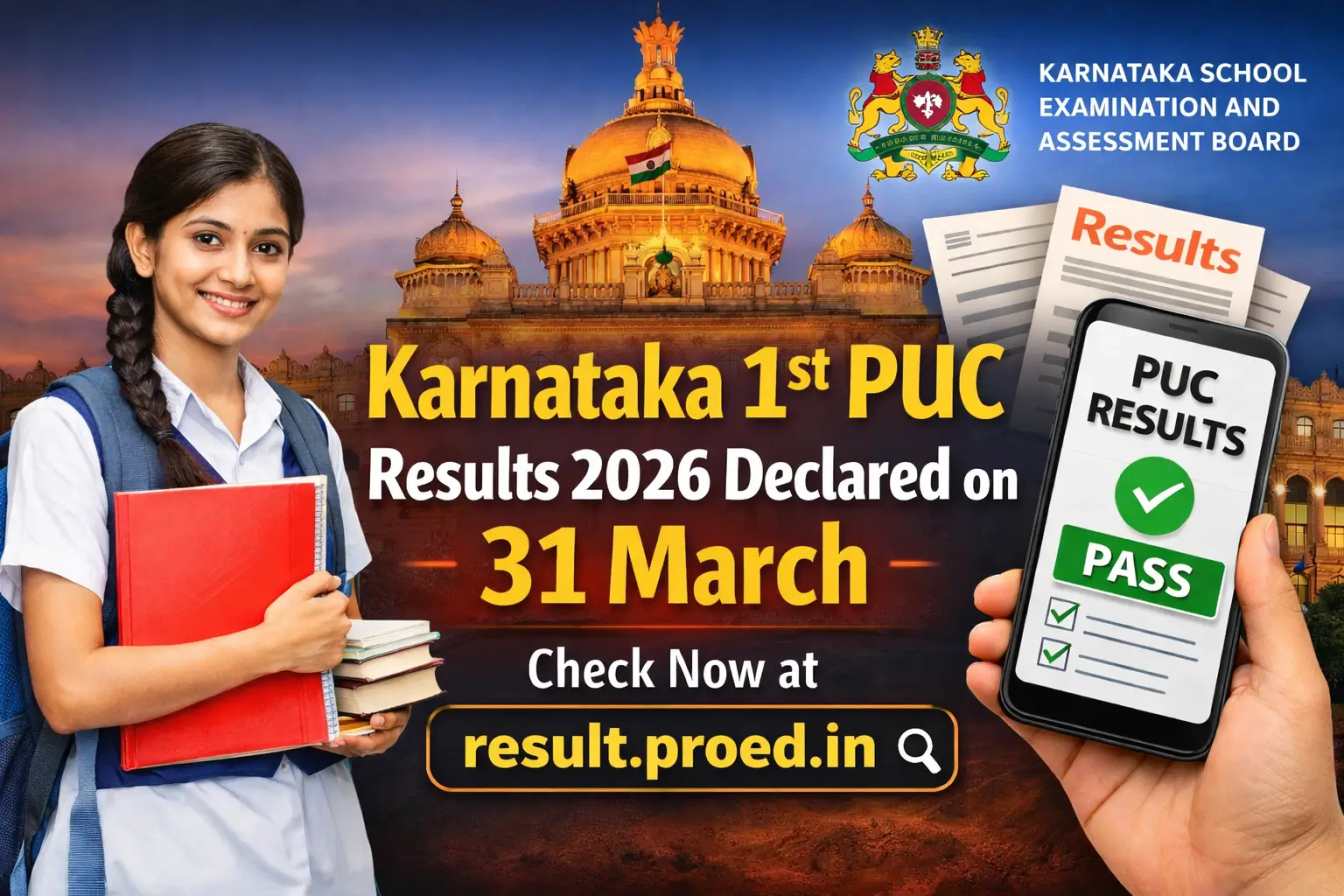 Karnataka 1st PUC Results 2026 declared on 31 March check result at result.proed.in